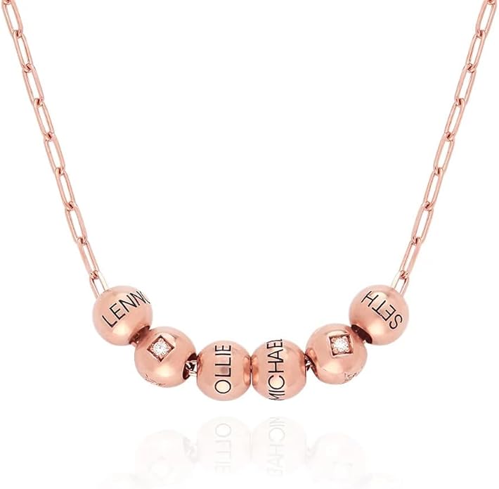 MyNameNecklace Personalized The Balance Charm Necklace with Custom Engraved Beads - Cable/Link Chain - Dainty Gift for Mom, Her - Jewelry for Christmas