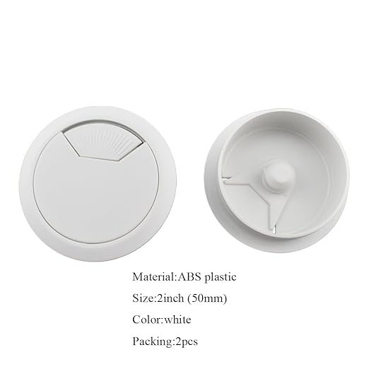 HAHIYO 2Pcs 2Inch/50mm White ABS Plastic Sector-shaped Desk Grommet Wire Grommet Cable Management Cord Hole Cover Desk Wire Hole Insert Wire Organizer for Computer Office Home School Equipment Systems