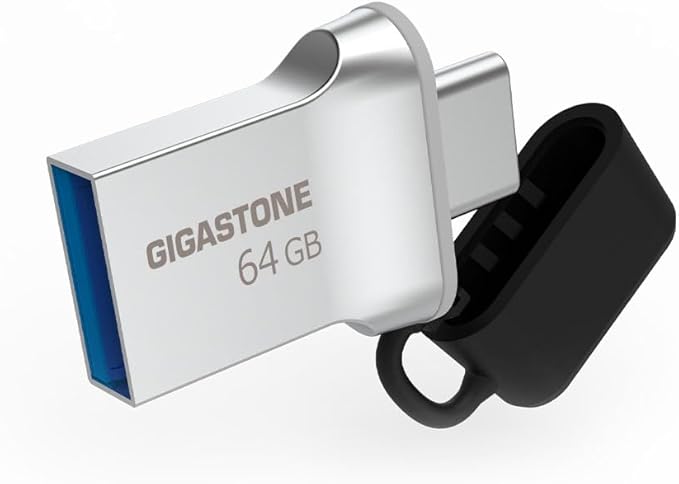 GIGASTONE 64GB Nano Luxus Dual Drive, Z50 USB 3.2 Gen 1, 2-in-1 USB-A & Type-C, 100MB/s Ultra Fast, Cap Design, Metal, Plug & Play for Smartphone/PC/Mac/TV/Car, 2.0/3.0/3.1 Compatible