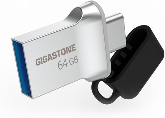 GIGASTONE 64GB Nano Luxus Dual Drive, Z50 USB 3.2 Gen 1, 2-in-1 USB-A & Type-C, 100MB/s Ultra Fast, Cap Design, Metal, Plug & Play for Smartphone/PC/Mac/TV/Car, 2.0/3.0/3.1 Compatible