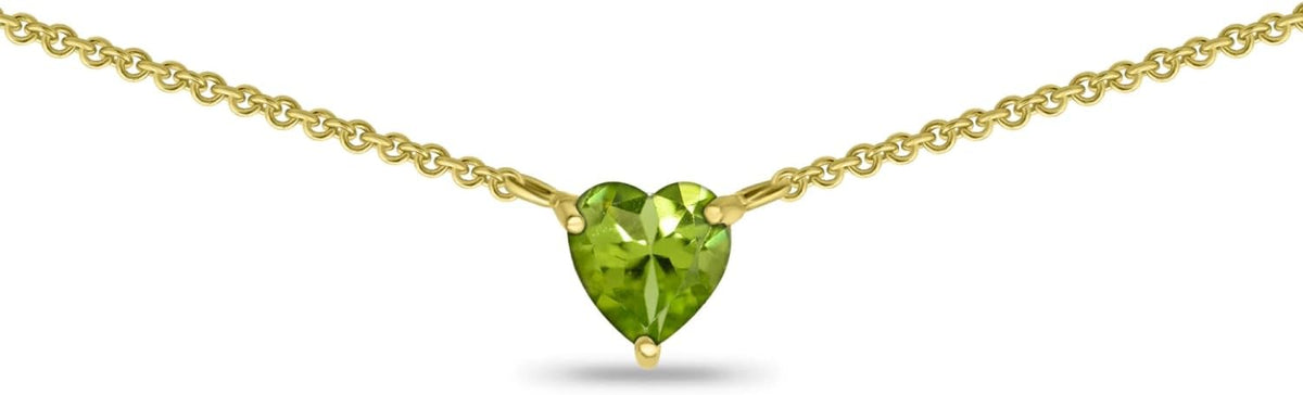 Birthstone Necklace for Women - Genuine or Synthetic Gemstone, 7mm Heart Solitaire, Short Dainty Layered Choker, Silver