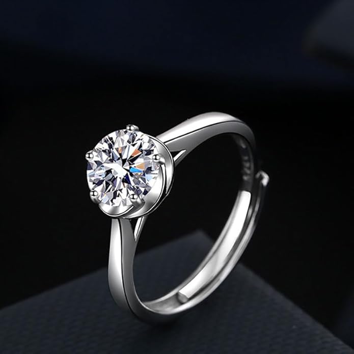 S925 Sterling Silver 0.5 Carat Natural Diamond Adjustable Ring | D-color Ideal Cut VVS1 Clarity | Elegant Simplicity | Engagement Ring for Her