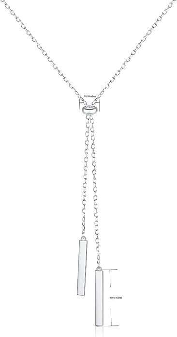 Long Necklace Sterling Silver Larait Bar Y Lariat Long Chain Drop Adjustable Necklace Gift for Her, 30"
