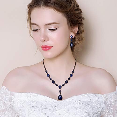 EleQueen Women's Cubic Zirconia Teardrop Y-Necklaces Dangle Earrings Jewelry Sets for Brides Bridesmaids