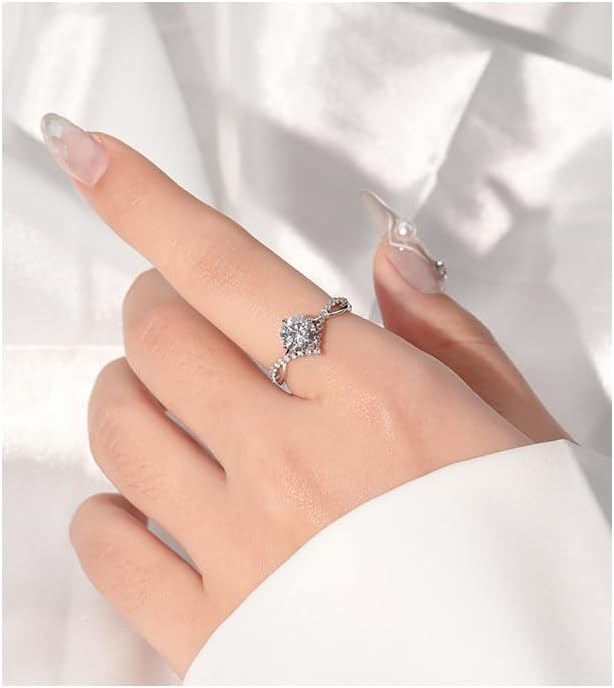 S925 Womens Silver Ring with D-color VVS1 Clarity Diamond | Unique and Elegant Style for Romantic Proposals | Diamond Engagement Ring for Her