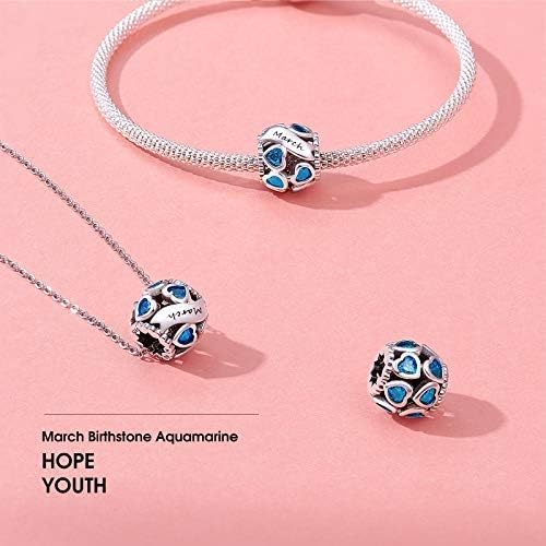 NINGAN Birthstone Charms 925 Sterling Silver Love Heart Openwork Bead for Charm Bracelets and Necklaces with 5A Cubic Zirconia, Birthday Mothers Day Jewelry Gifts Women