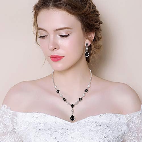 EleQueen Women's Cubic Zirconia Teardrop Y-Necklaces Dangle Earrings Jewelry Sets for Brides Bridesmaids