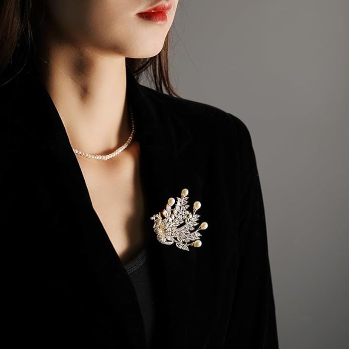 14K Gold Majestic Phoenix Brooch Embellished with Lustrous Pearls and Colorful Gemstones, Sophisticated Jewelry for Memorable Events, Must-Have Accessory for Elegant Women