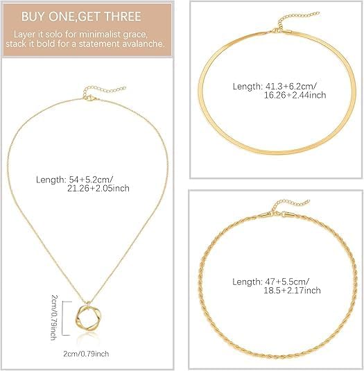 Evabelle Gold Layered Necklace for Women Trendy Jewelry 14K Real Gold Plated Chunky Chain Stackable Necklaces Dainty Choker Necklaces Rectangle Square Pendant