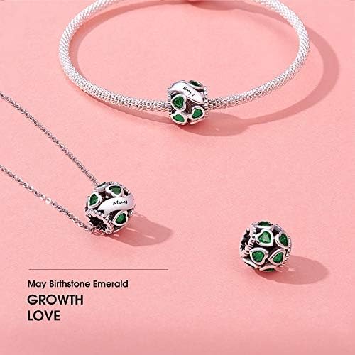 NINGAN Birthstone Charms 925 Sterling Silver Love Heart Openwork Bead for Charm Bracelets and Necklaces with 5A Cubic Zirconia, Birthday Mothers Day Jewelry Gifts Women