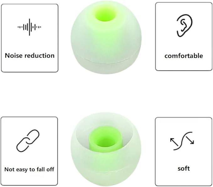 Earbuds Replacement Tips Silicone Earbud Tips Ear Gels Fit for Inner Hole from 3.8mm - 5.1mm Earphones 9 Pairs S/M/L Clear Green