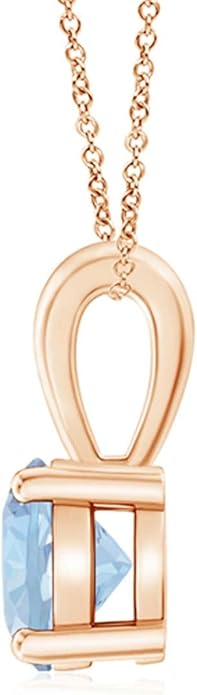 Angara Natural Aquamarine Solitaire Pendant for Women | Round Aquamarine Solitaire Pendant Necklace in 14K Solid Gold/Silver/Platinum With 18" Chain | March Birthday, Gemstone Jewelry Gift