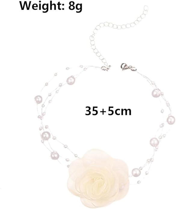 Boho Flower Pearl Choker Necklace for Floral Choker,Women Dainty Pearl Beaded Chain Collar Necklace Flower Necklace for Women Trendy Jewelry
