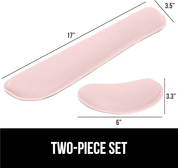 GORILLA GRIP Silky Gel Memory Foam Wrist Rest for Computer Keyboard, Mouse, Ergonomic Design for Typing Pain Relief, Desk Pads Support Hand Arm Mousepad Rests, Stain Resistant, 2 Piece Pad, Light Pink
