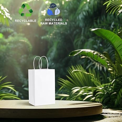 METRONIC Gift Bags 5.25x3.75x8 400Pcs, White Paper Bags with Handles, Kraft Paper Bag for Small Business, Paper Bag for Birthday Party Favors, Shopping