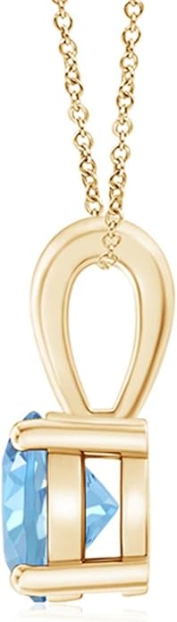 Angara Natural Aquamarine Solitaire Pendant for Women | Round Aquamarine Solitaire Pendant Necklace in 14K Solid Gold/Silver/Platinum With 18" Chain | March Birthday, Gemstone Jewelry Gift