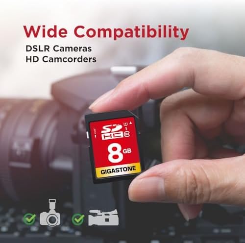 GIGASTONE 8GB SD Card 50-Pack UHS-I U1 Class 10 SDHC Memory Card Full HD Video Canon Kodak Olympus Digital Camera, with 50 Mini Cases