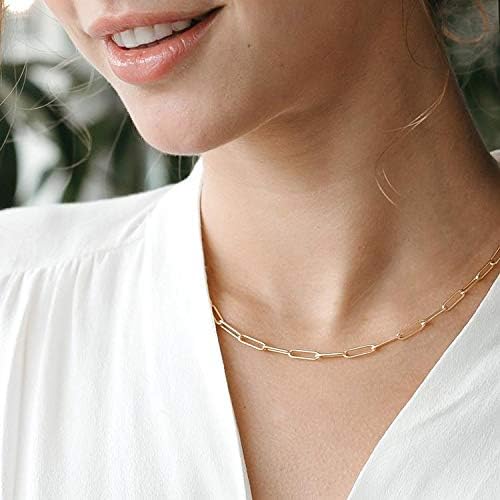 BOUTIQUELOVIN 14K Gold Plated Lock Necklace for Women Paperclip Link Chain Padlock Necklace Non-Tarnish