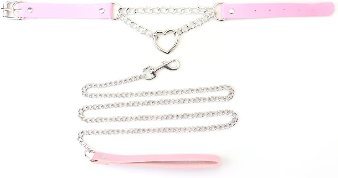 Harajuku Peach Heart Choker Punk Hauling Chain PU Leather Collar Gothic Necklace NightClub Goth Leash Belts