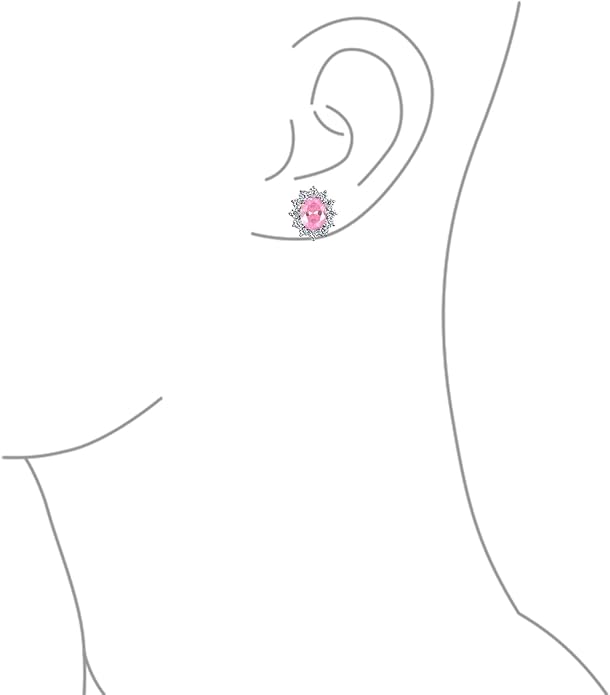 Traditional Classic Bridal Simulated Gemstones Cubic Zirconia AAA CZ Halo Crown Oval Stud Clip On Earrings For Women Wedding Non Pierced Ears Rose Gold Silver Plated