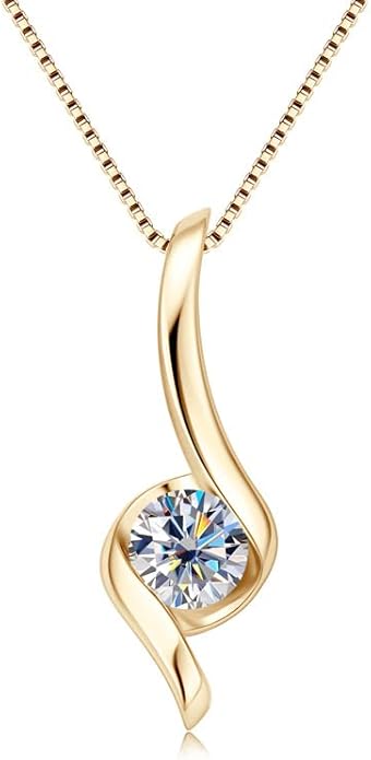 Chic 1 Carat Round Cut Diamond Necklace in 14K Gold Over Sterling Silver, Lightweight VVS1 D-Color Diamond Pendant, Luxurious Jewelry Gift for Women