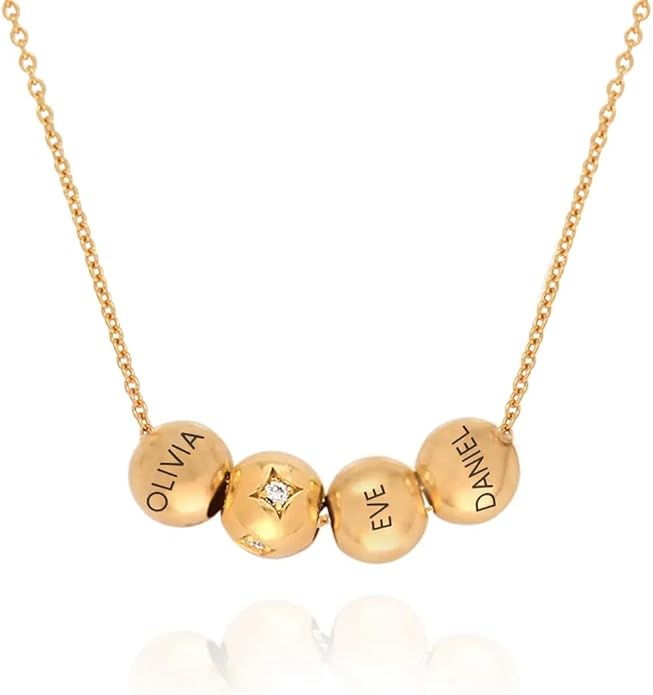 MyNameNecklace Personalized The Balance Charm Necklace with Custom Engraved Beads - Cable/Link Chain - Dainty Gift for Mom, Her - Jewelry for Christmas