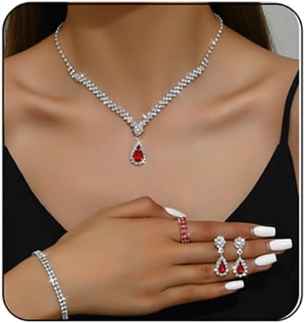 PINK TOWN Vintage Rhinestone Bridal Jewelry Sets,Crystal Wedding Prom Earrings Necklace Bracelet Set Fashion Zircon Bride Jewelry Dress Accessories for Women