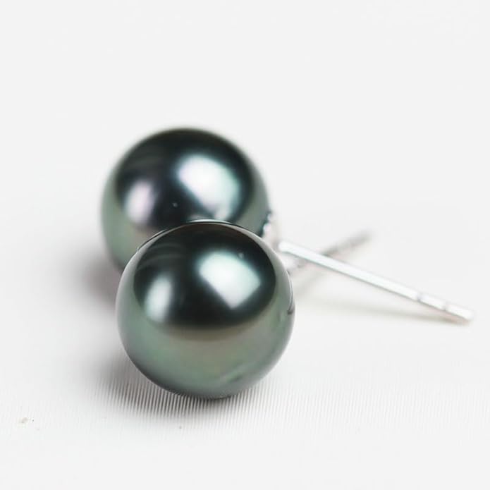 Gifts for Wife Anniversary 18K Gold Pearl Stud Earrings for Women- Genuine Handpicked Nature Tahitian Black Pearls Earring- Birthday Christmas Mothers Day Valentine's Jewelry Gifts