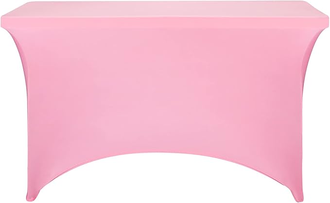 FORLIFE Spandex Table Cover - Fitted 4ft Rectangular Tablecloth, Stretch Patio Cover, Universal for Wedding, Banquet, Party (Pink)