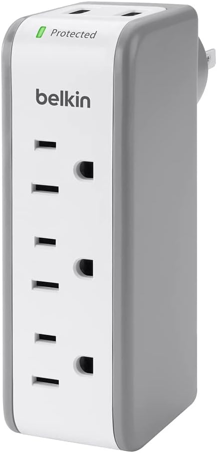 Belkin Wall Mount Surge Protector -3 AC Multi Outlets&2 USB Ports -Flat Rotating Plug Splitter - Wall Outlet Extender for Home,Office,Travel, Computer Desktop & Charging Brick (918 Joules) (Pack of 4)