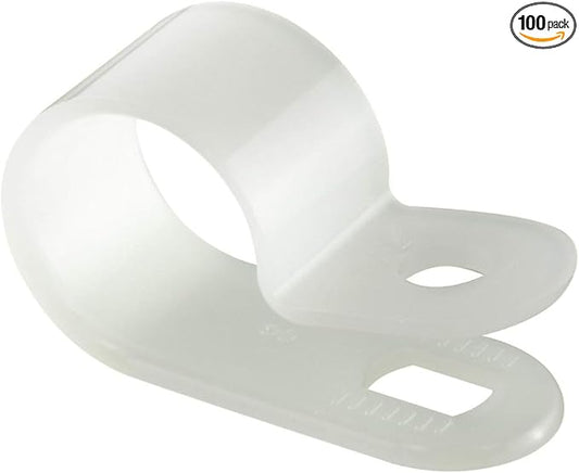 GTSE White Nylon Plastic Cable Clamps, 1/2" Screw Mounts for Cable, Rope, Tube Management, 100 Pack