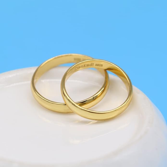 Dankadi Simple Fashion S925 Sterling Silver Ring Smooth Plain Dome Comfort Solid Silver Wedding Ring For Men & Women 3.5 mm 3-13# 24k Real Gold Plated Jewelry