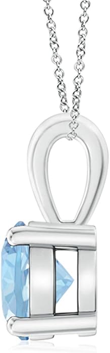 Angara Natural Aquamarine Solitaire Pendant for Women | Round Aquamarine Solitaire Pendant Necklace in 14K Solid Gold/Silver/Platinum With 18" Chain | March Birthday, Gemstone Jewelry Gift