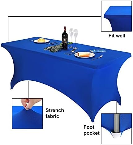 FORLIFE 4Pack Spandex Table Covers，Fitted Tablecloth for Rectangular Tables, Stretch Patio Table Covers, Universal Spandex Table Cover for Wedding, Banquet, Party (6ft, Royal)