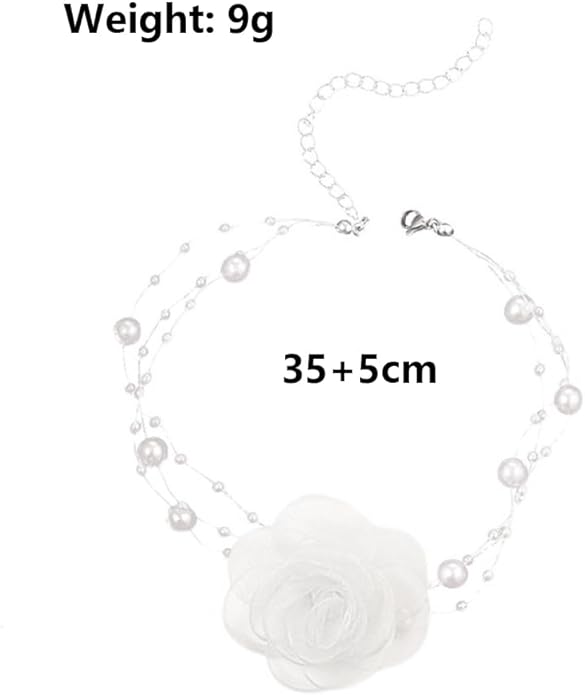Boho Flower Pearl Choker Necklace for Floral Choker,Women Dainty Pearl Beaded Chain Collar Necklace Flower Necklace for Women Trendy Jewelry