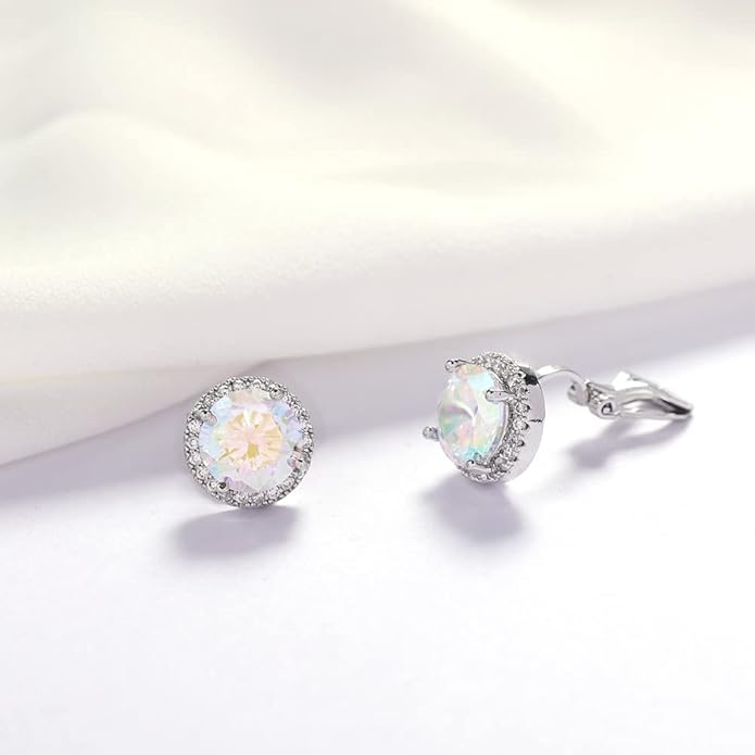 YOQUCOL 10MM Cubic Zirconia Crystal Clip On Stud Earrings Round Non Pierced Earrings for Women