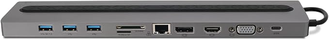 IOGEAR USB-C 8-Port Low Profile Docking Station - 4K 30Hz - 1 HDMI - 1 DisplayPort - 1 VGA - 1 Ethernet - 3 USB 3.0 A Ports - 1 USB-C 100W Charging Only - Power Adapter Not Included — GUD3C02B