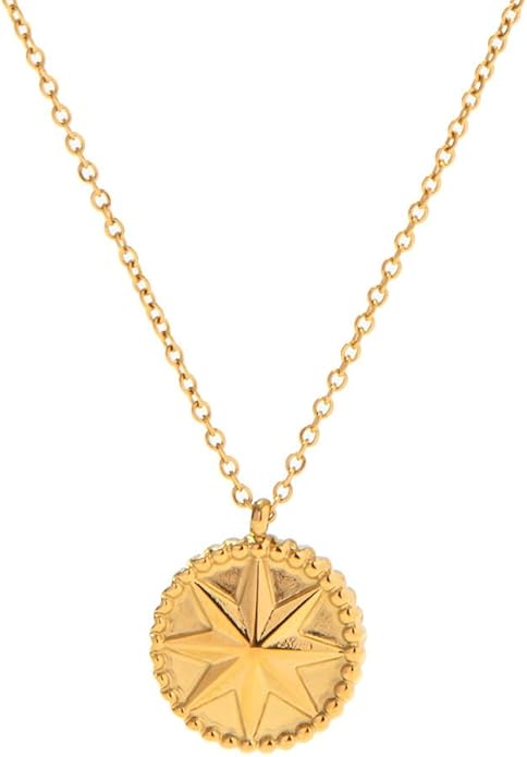 IBARA Women Gold Dianty Necklace Sun Crescent Moon Star Evil Eye Lock Lovely Heart Flower Butterfly Pearl Pendant Coin Necklaces 18K Gold CZ Diamond Filled Chain Boho Beach Simple Handmade Jewelry
