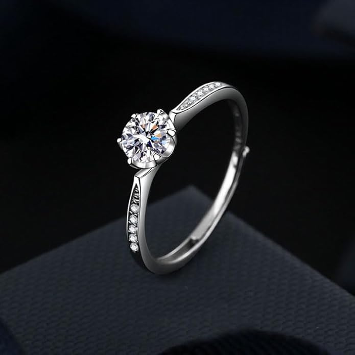 S925 Sterling Silver 0.5 Carat Natural Diamond Adjustable Ring | D-color Ideal Cut VVS1 Clarity | Elegant Simplicity | Engagement Ring for Her