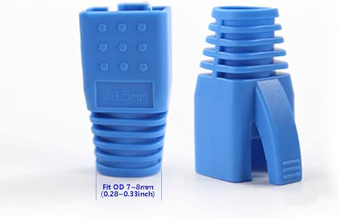 50 Pcs Cat7 Cat7A Cat8 Strain Relief Boot, RJ45 Plug Connector Cover Modular Network Plug Connector Cap Cable Connector Boots, Blue