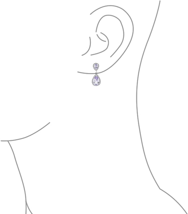 Vintage Style Bridal Cubic Zirconia Simulated Gemstone AAA CZ Halo Dangle Teardrop Chandelier Clip On Earrings For Women Silver Rose Gold Plated in Black Purple Blue Red Rose Pink Green Clear