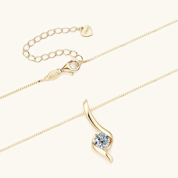 Chic 1 Carat Round Cut Diamond Necklace in 14K Gold Over Sterling Silver, Lightweight VVS1 D-Color Diamond Pendant, Luxurious Jewelry Gift for Women