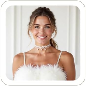 Choker Necklace White Lace Choker for Women, Elegant Choker with Bead Accents, Soft Lace Collar Necklace with Adjustable Necklace Extender