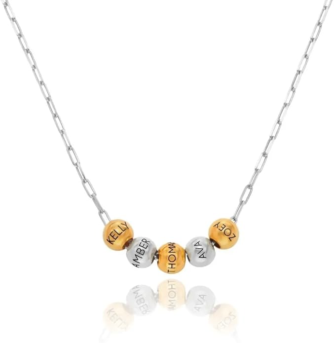 MyNameNecklace Personalized The Balance Charm Necklace with Custom Engraved Beads - Cable/Link Chain - Dainty Gift for Mom, Her - Jewelry for Christmas