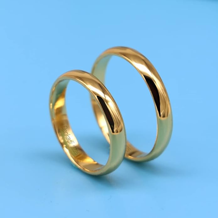 Dankadi Simple Fashion S925 Sterling Silver Ring Smooth Plain Dome Comfort Solid Silver Wedding Ring For Men & Women 3.5 mm 3-13# 24k Real Gold Plated Jewelry