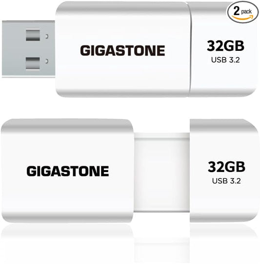 GIGASTONE 32GB Flash Drive (2 Pack) Z60 USB 3.2 Gen 1, 100MB/s Ultra Fast, Retractable Capless Slider Design, Data Storage, Backup for PC/Mac/TV/Car Audio, USB 2.0/3.0/3.1 Compatible