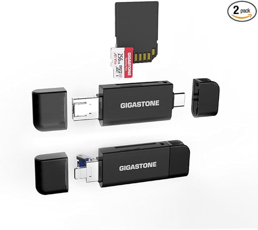GIGASTONE SD Card Reader 2-Pack, 5-in-1 USB-A/USB-C Card Reader, Dual Slot for SD/Micro SD/SDHC/SDXC, Compatible with Laptop, PC, iPhone16/15, MacBook Pro/Air, iPad Pro, Android