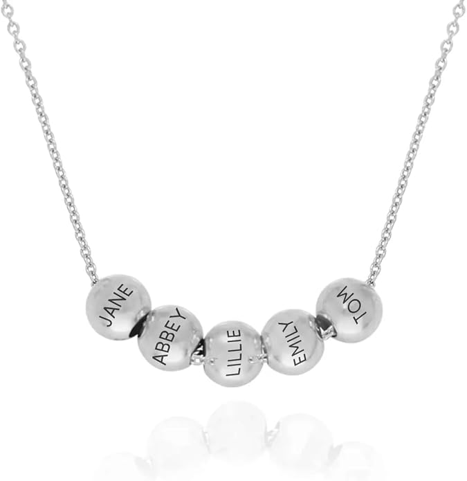 MyNameNecklace Personalized The Balance Charm Necklace with Custom Engraved Beads - Cable/Link Chain - Dainty Gift for Mom, Her - Jewelry for Christmas
