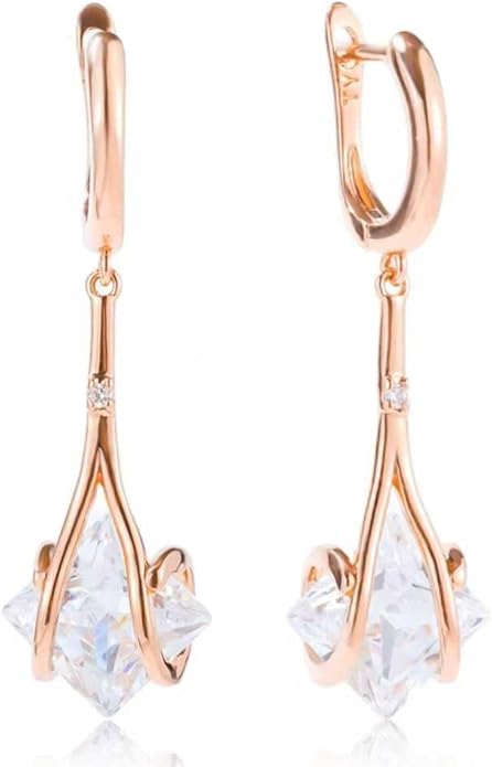 Dangle Earrings for Women Suited for Women Ladies' Trendy CZ Earring 14KGold/Silver Plated Dangling Earrings Jewelry Anti-allergy Hammered Lever-Back Drop Birthday Gift