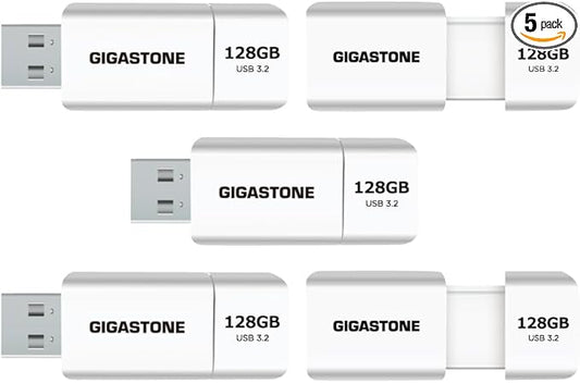 GIGASTONE 128GB Flash Drive (5 Pack) Z60 USB 3.2 Gen 1, 120MB/s Ultra Fast, Retractable Capless Slider Design, Data Storage, Backup for PC/Mac/TV/Car Audio, USB 2.0/3.0/3.1 Compatible